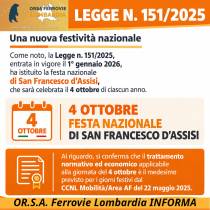 Nuova festività nazionale del 4 ottobre