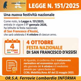 Nuova festività nazionale del 4 ottobre